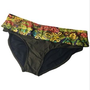 Catalina Bikini Bottom Dark Abstract Roll Top Boho Tropical Beach Vacation 1X/16
